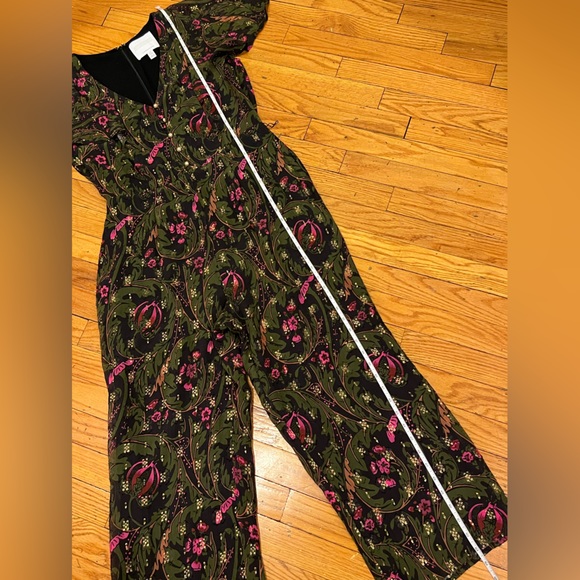 Anthropologie Ett Twa Brenda Jumpsuit Green Gold Floral Flutter Sleeve Size 8 - Picture 8 of 16